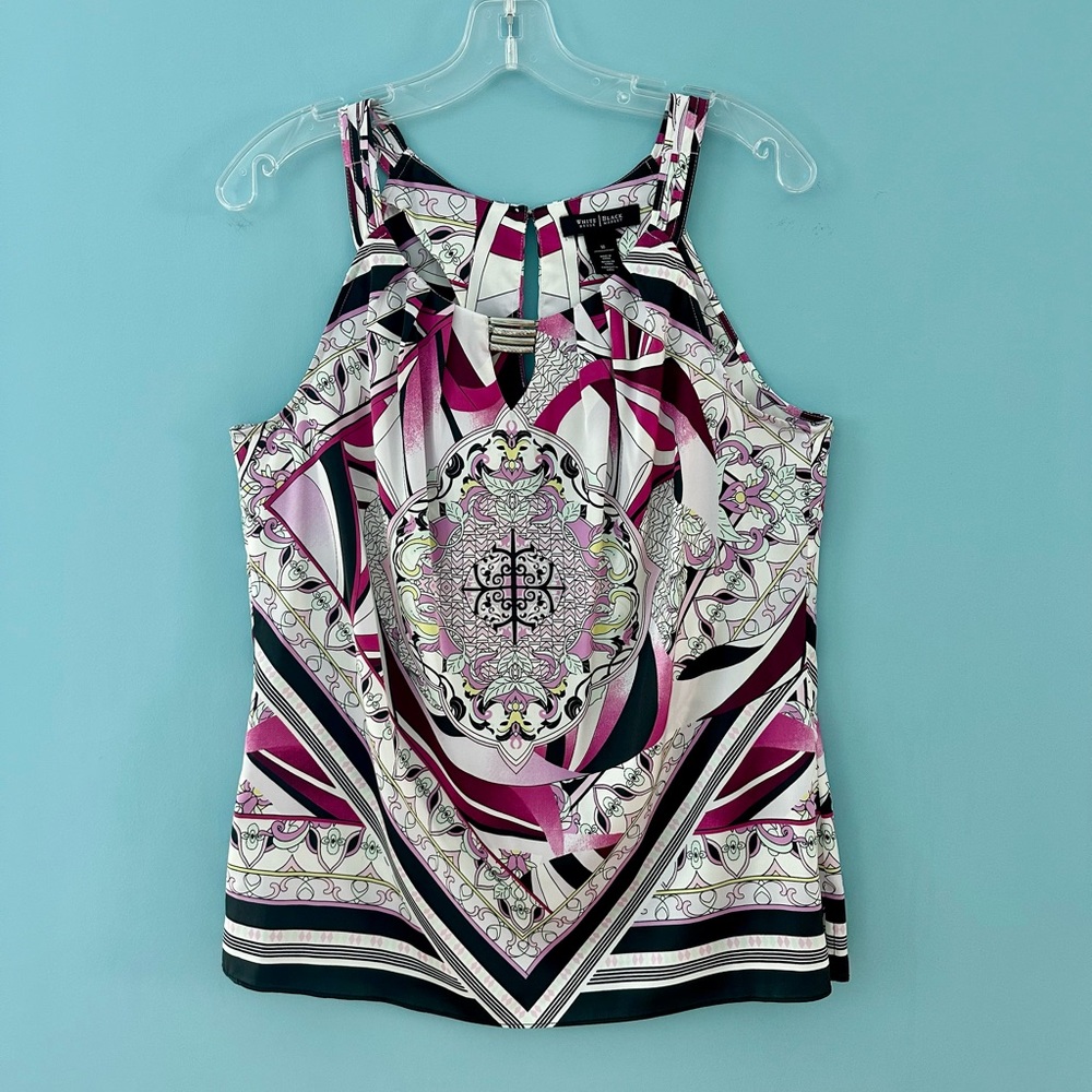 White House Black Market Fuchsia and Black Geometric Sleeveless Blouse
